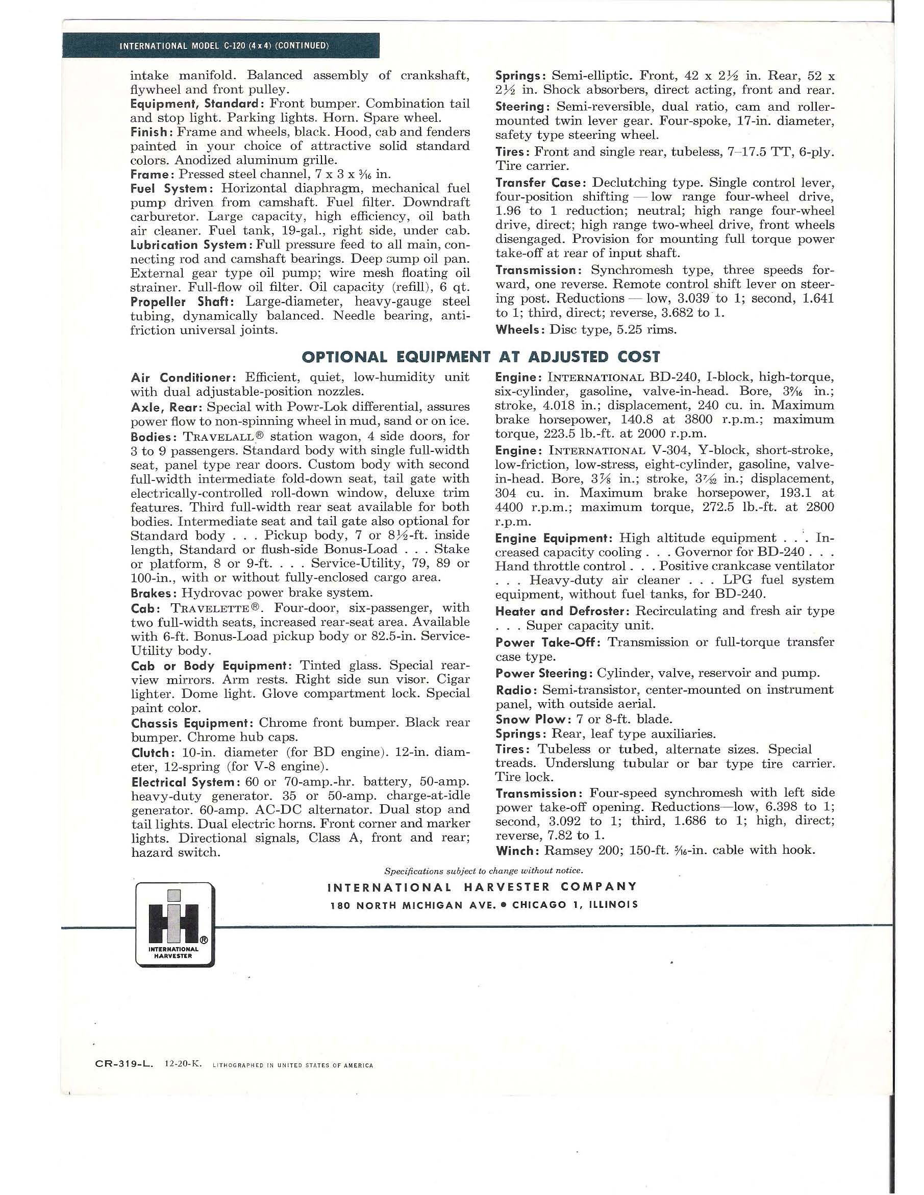 1961 International C-120 4X4 Series Folder Page 1